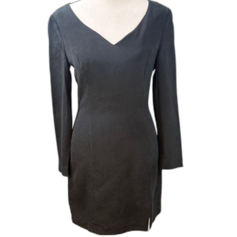 Hugo Buscati Collection 100% Silk Long Sleeve Dress Size 6 Black Italian Vintage